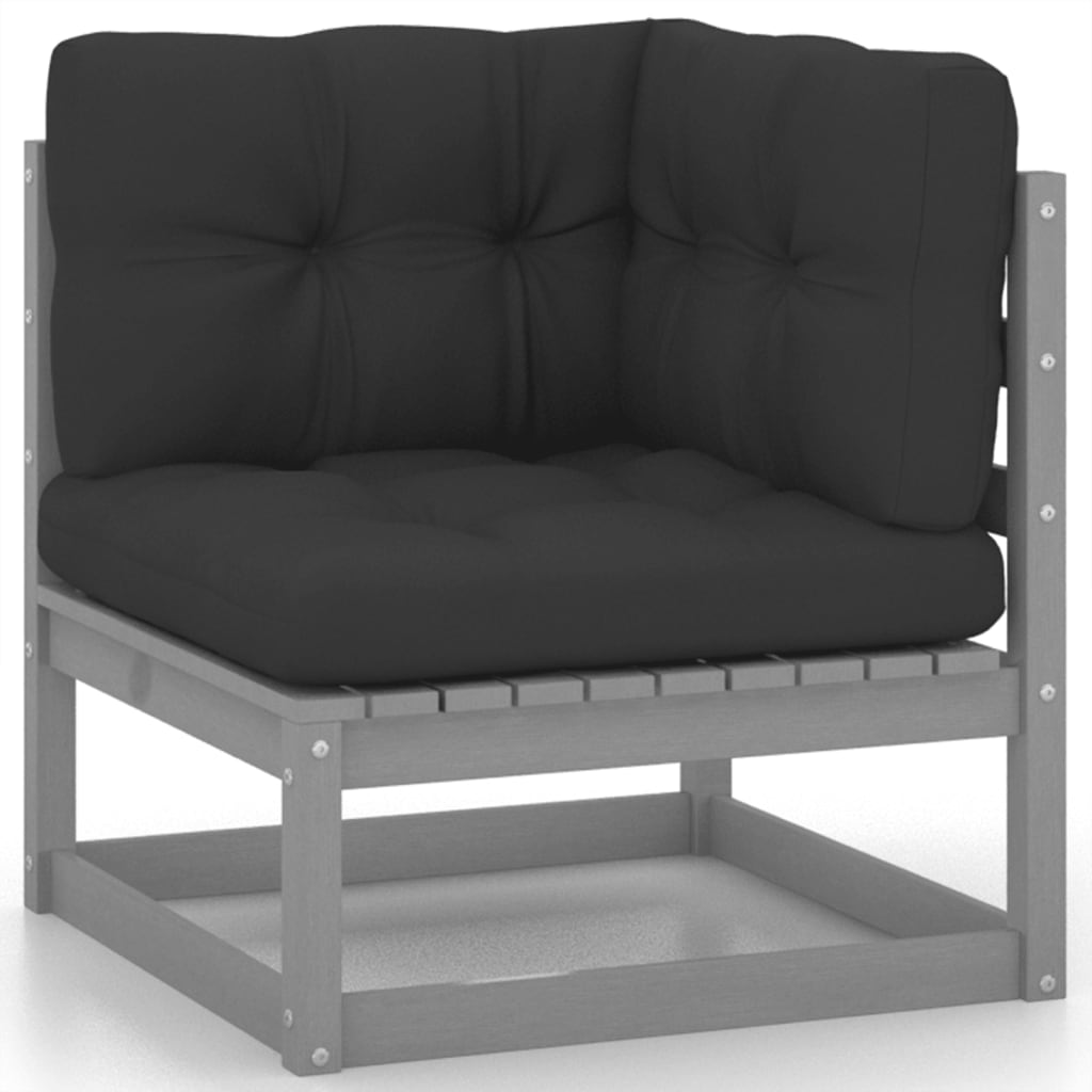 10-tlg. Garten-Lounge-Set mit Kissen Grau Kiefer Massivholz